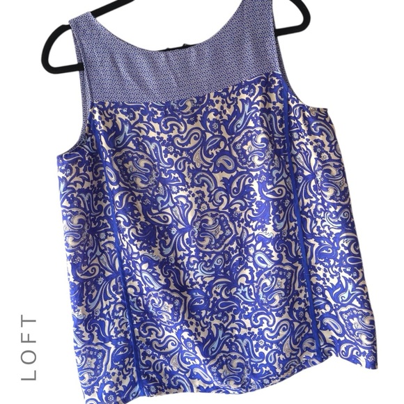 LOFT | NWOT SLEEVELESS PAISLEY TOP BLUE & GRAY EXPOSED BACK ZIPPER | MEDIUM - Picture 1 of 10